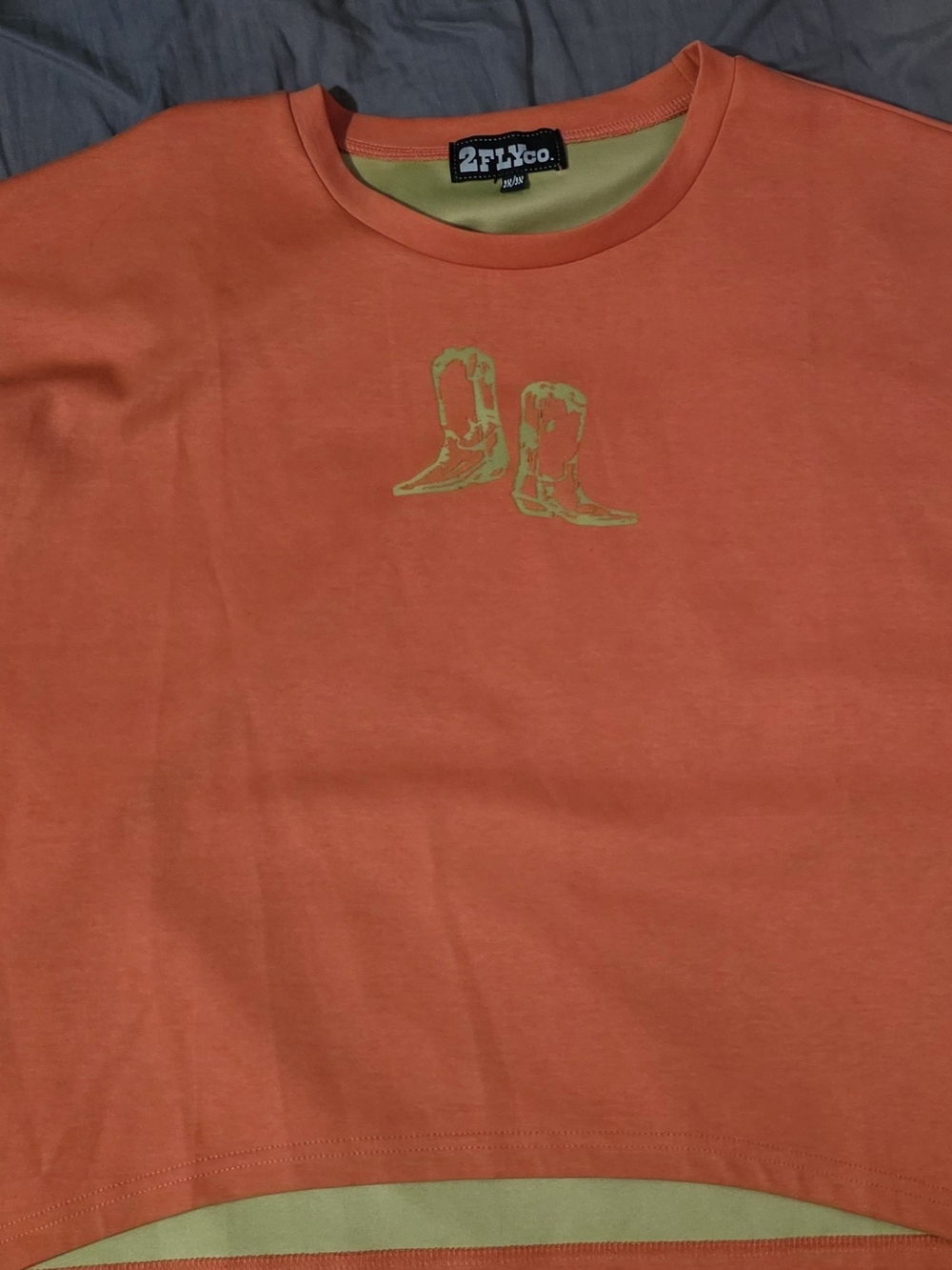 2FlyCo Orange Crop Top with Western Boot Graphic